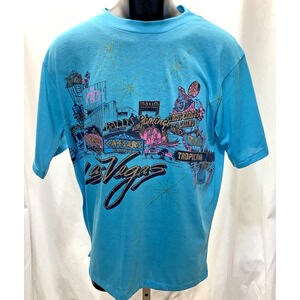 Vintage Las Vegas Caribe Strip T-Shirt Single Stitch Size M/L Aqua Blue